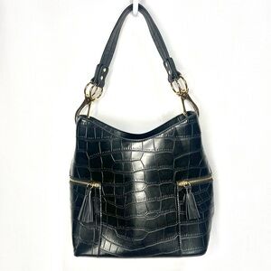Jen & Co. NWOT Vegan Leather Hobo Bag Black Croco Print